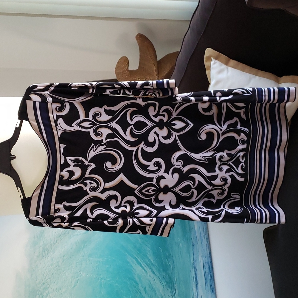 White House Black Market Jersey Dress Size Large Black Paisley - Picture 2 of 3
